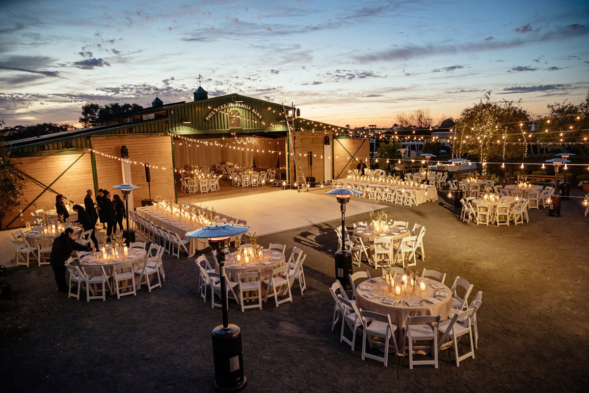 Wedding event setup at The Flower Fields in Carlsbad