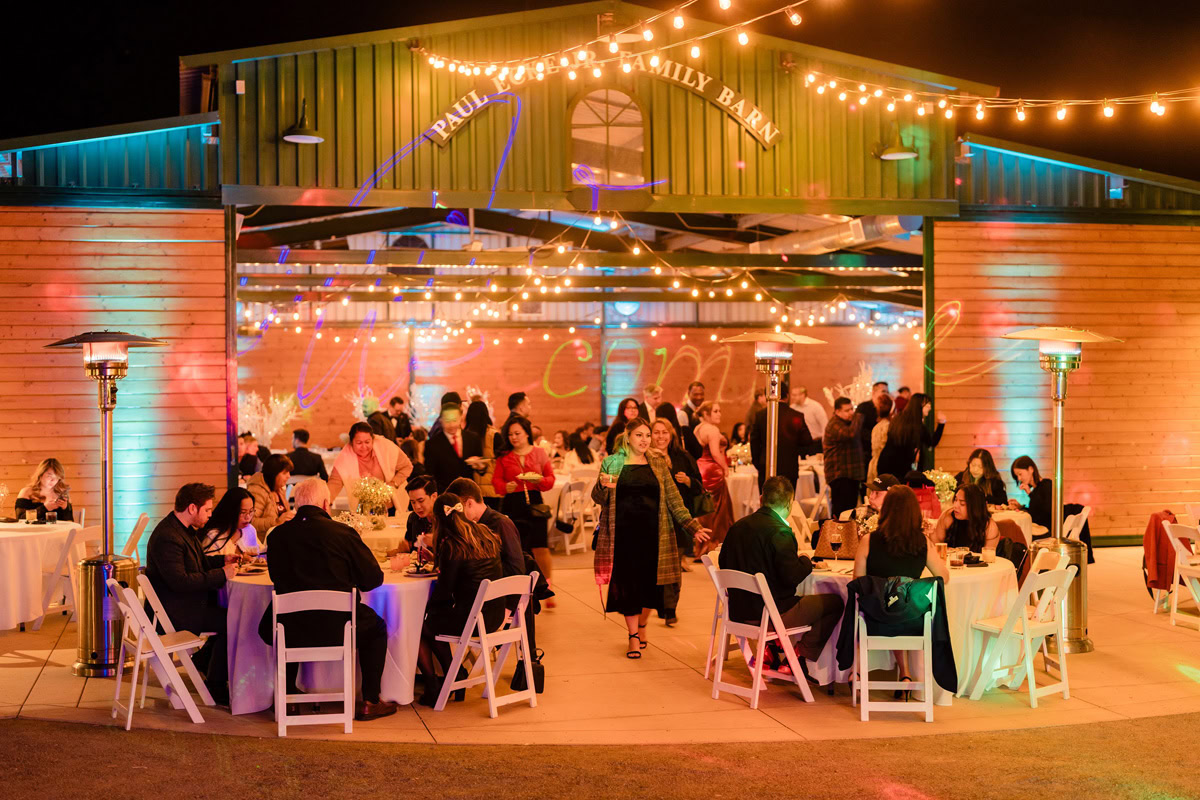 People dining during a corporate event at The Flower Fields Carlsbad.